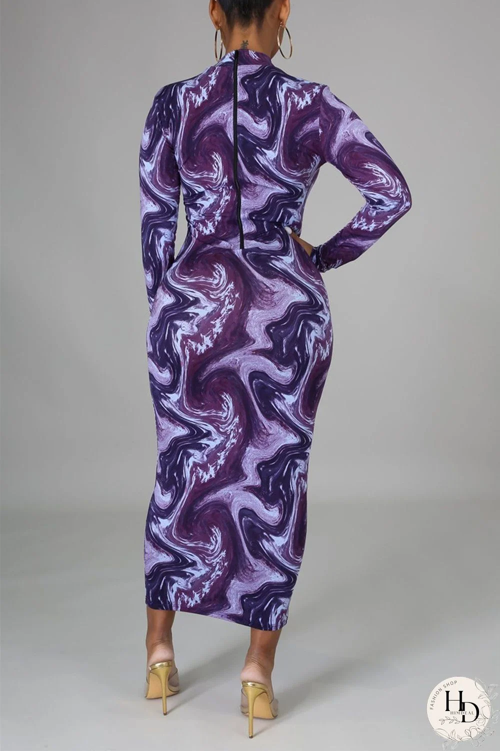 Red Fashion Casual Print Basic Half A Turtleneck Pencil Dresses