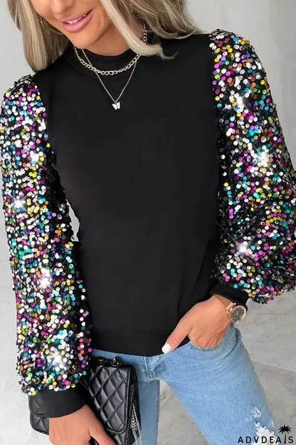 Disco Fever Sequin Sleeve Knit Top