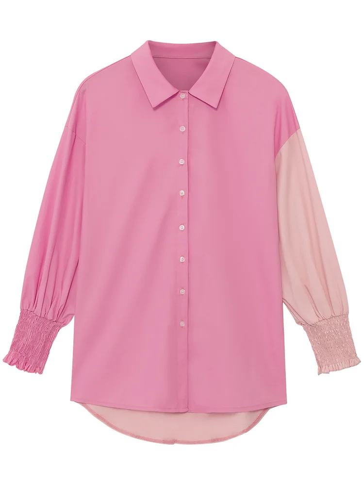 Women's Shirts Single Breasted Casual Contrast Long Sleeve Shirt