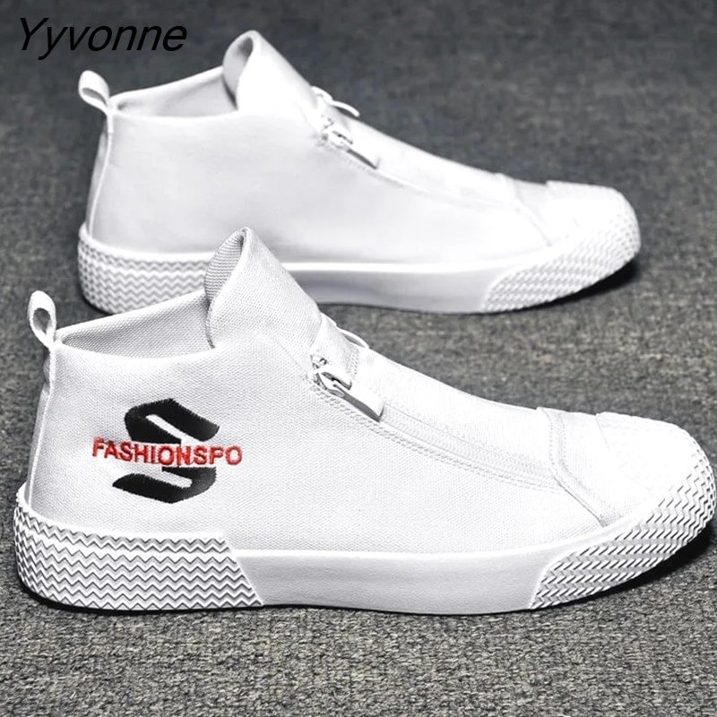 Yyvonne Zippers Canvas Flat Loafers Men Vulcanized Shoes for School Boys Casual Breathable Sneakers Men Espadrilles Running Shoes
