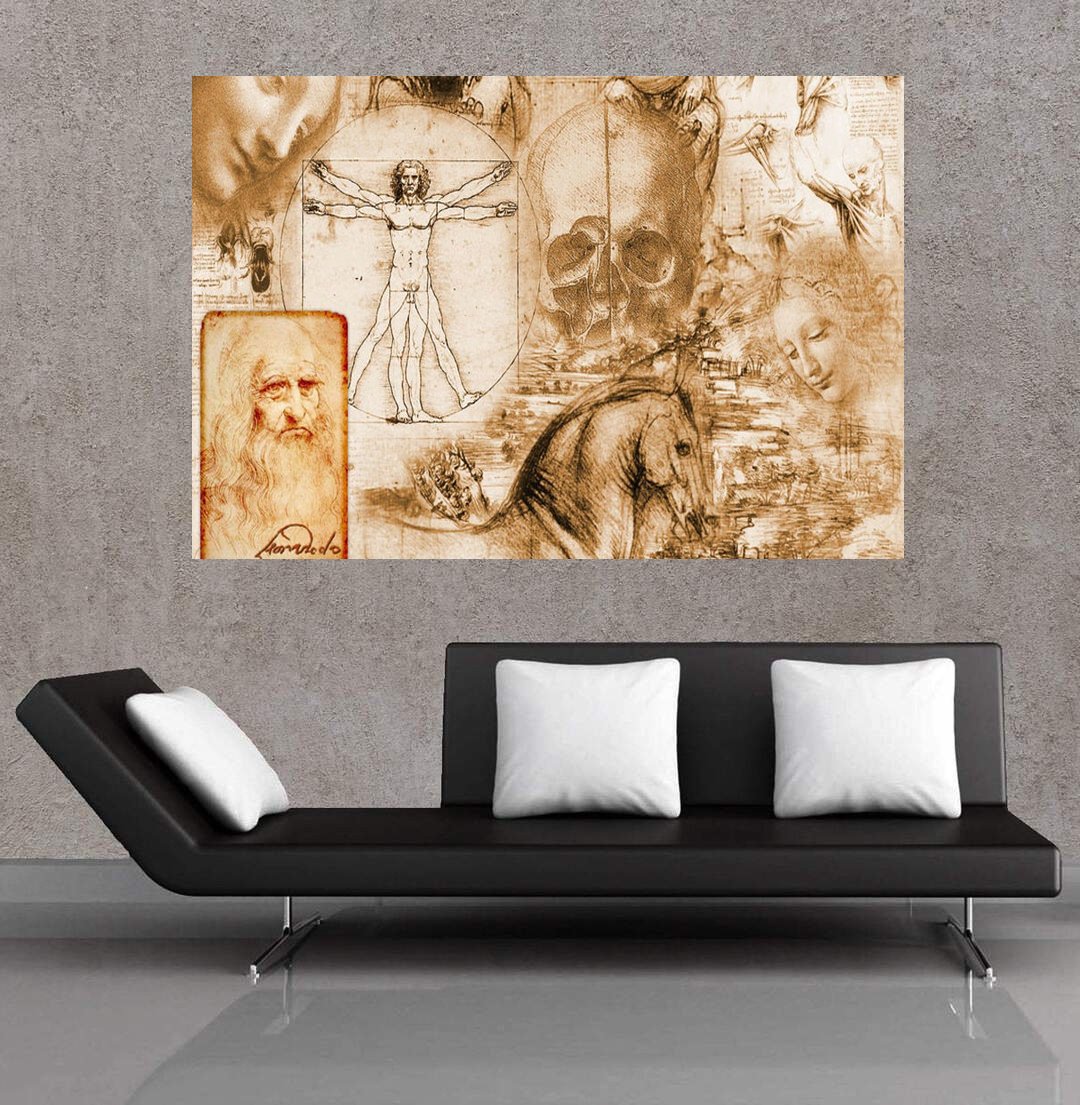 Leonardo Da Vinci and His Works Canvas Wall Art 