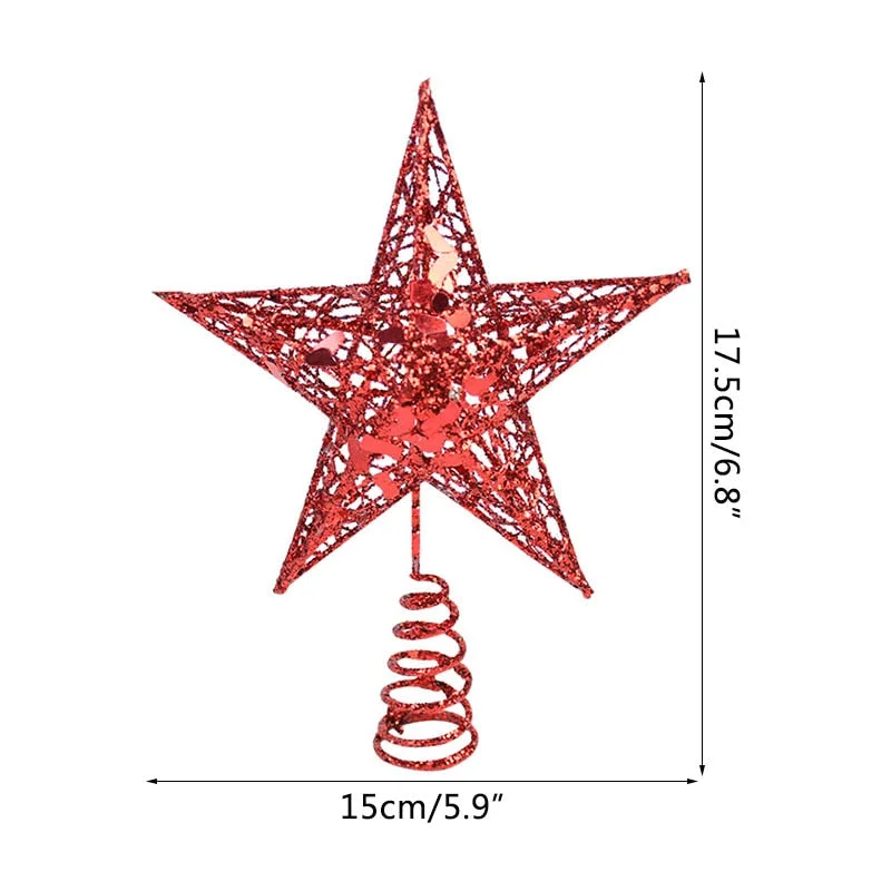 Gold Glitter Christmas Tree Top Iron Star Christmas Decorations For Home Xmas Tree Ornaments Navidad New Year 2021 Natal Noel