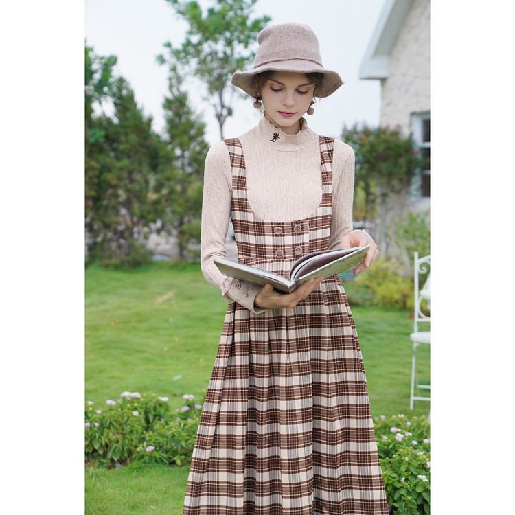 Fairy Tales Aesthetic Vintage Plaid Pinafore Dress QueenFunky