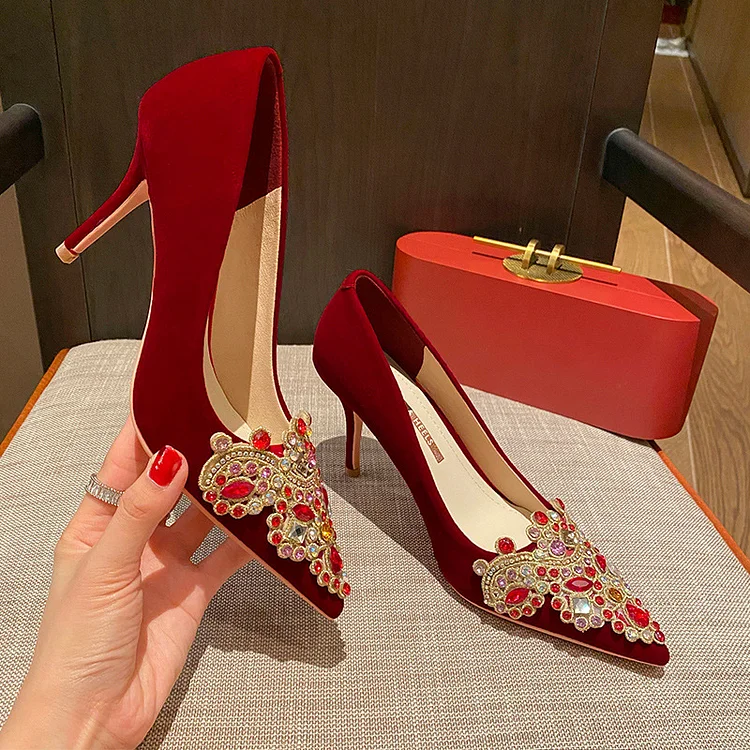 Runnig heels Runnig heels 878-66 Wedding Shoes Bridal Shoes Red High Heels for Women