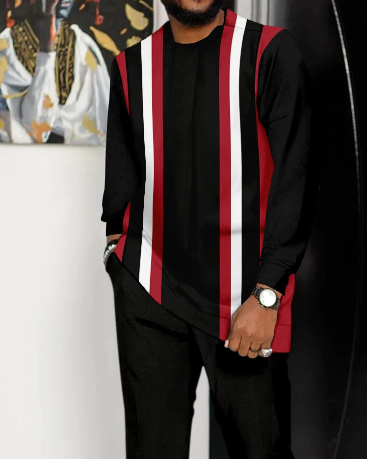 Men's Colorblock Printed Long Sleeve Walking Suit - 872