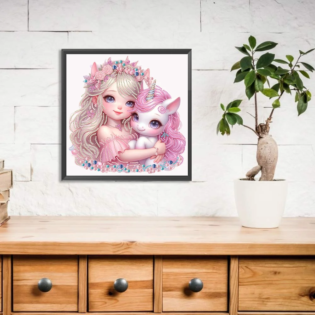 Diamond Painting - Partial Special Shaped Drill - Girl and Unicorn(Canvas|30*30cm)