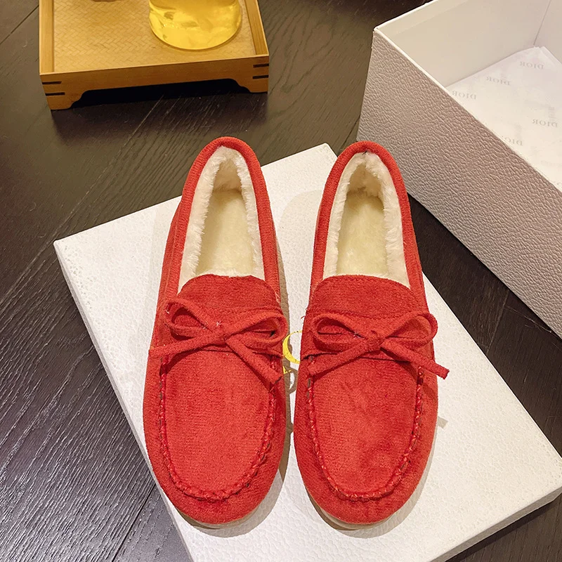 Tanguoant Tanguoant Dou Shoes Single Shoes Winter 2023 New Korean Version Of Women's Suede Flat Casual Shoes Lazy People A Foot Pedal Cotton Shoes Tide