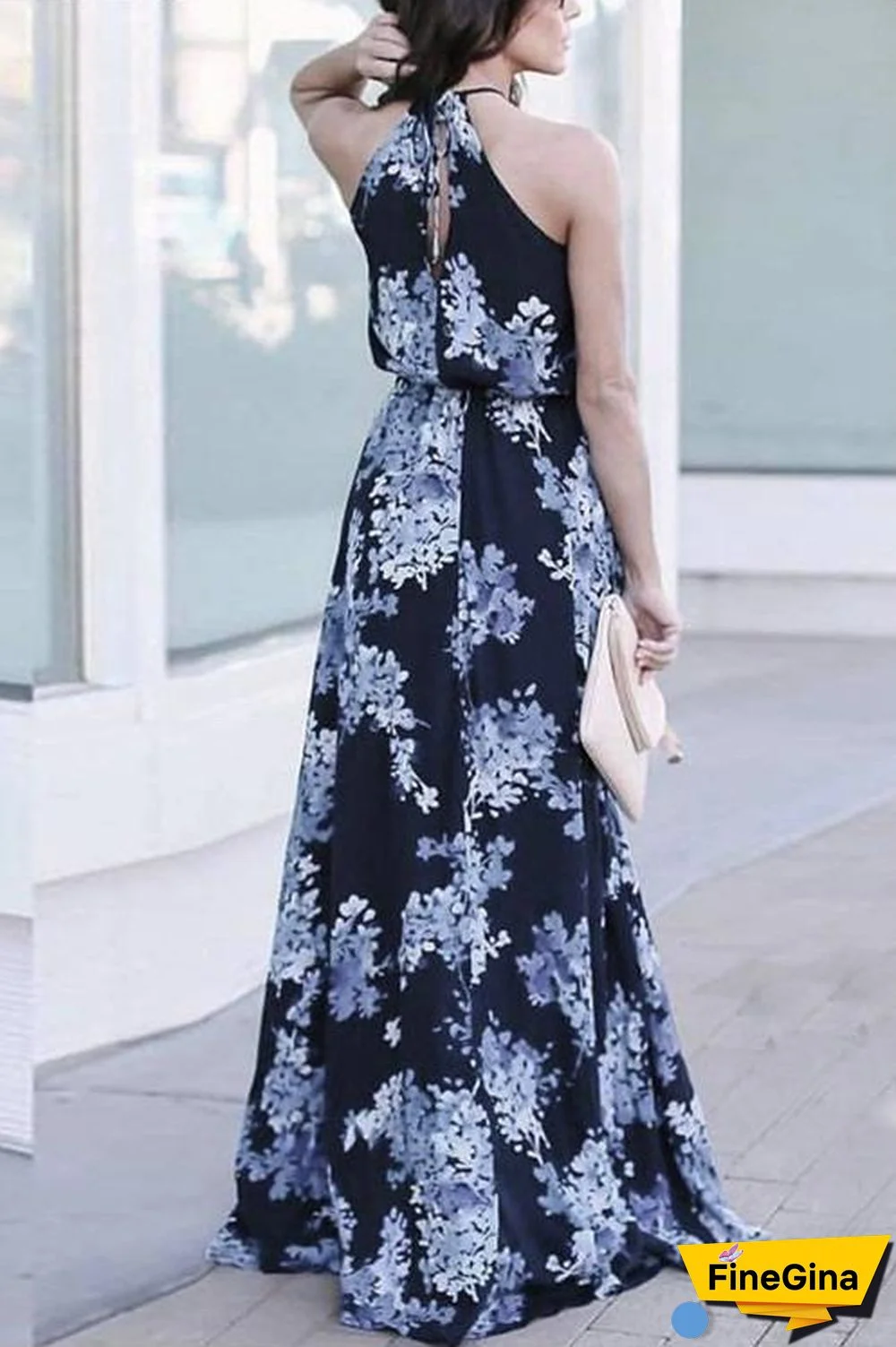 Floral Print Slit Sleeveless Maxi Dress