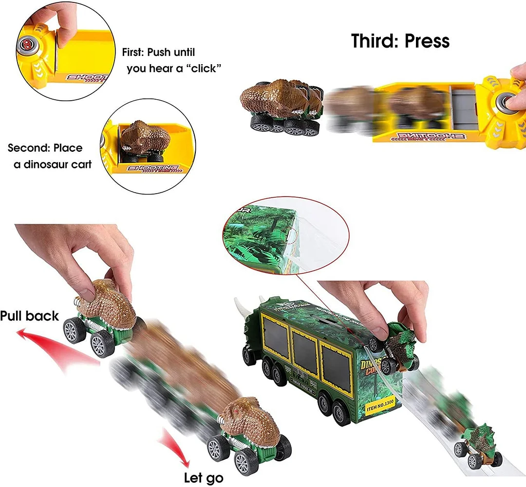 Dinosaur Toy Triceratops Truck with Pull Back Cars and Figures Storage Carrier Truck