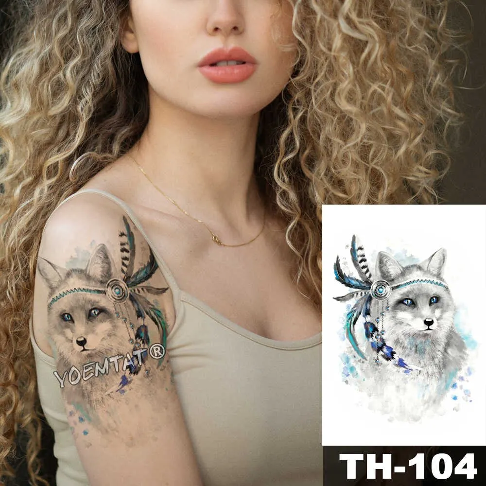 1 Sheet Animal Fake Tattoo Sticker Wolf Tiger Fox Cool Temporary Waterproof Body Art Tatoo Colored Draw For Women Men