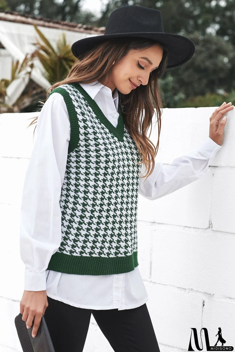 MidiSono - Green Houndstooth Sweater Vest