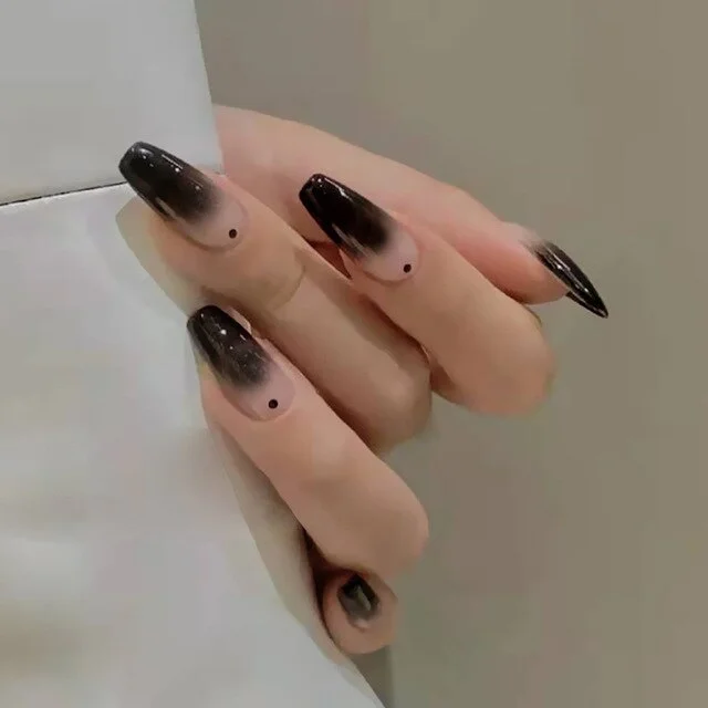 24pcs/box Artificial Nails With Glue Mid-length Fake Nails Gradient Wear Nail Stickers Finished Fake Nails Press On Nails Coffin-Nail Inspo