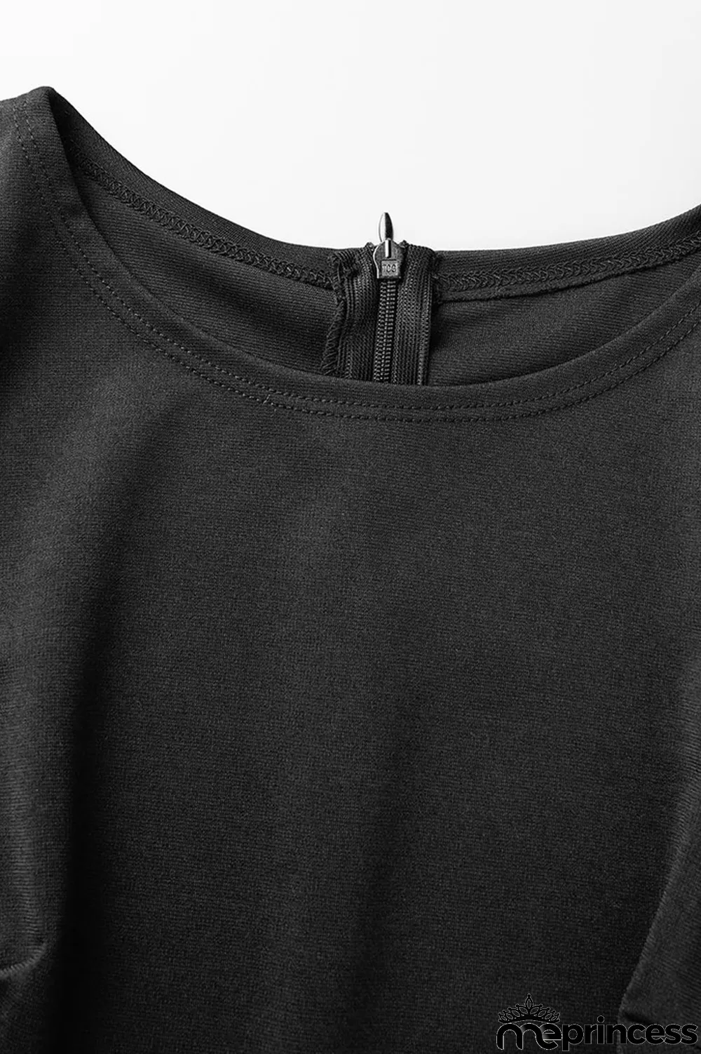 Black Casual Solid Patchwork O Neck Short Sleeve Dress (Without Belt)