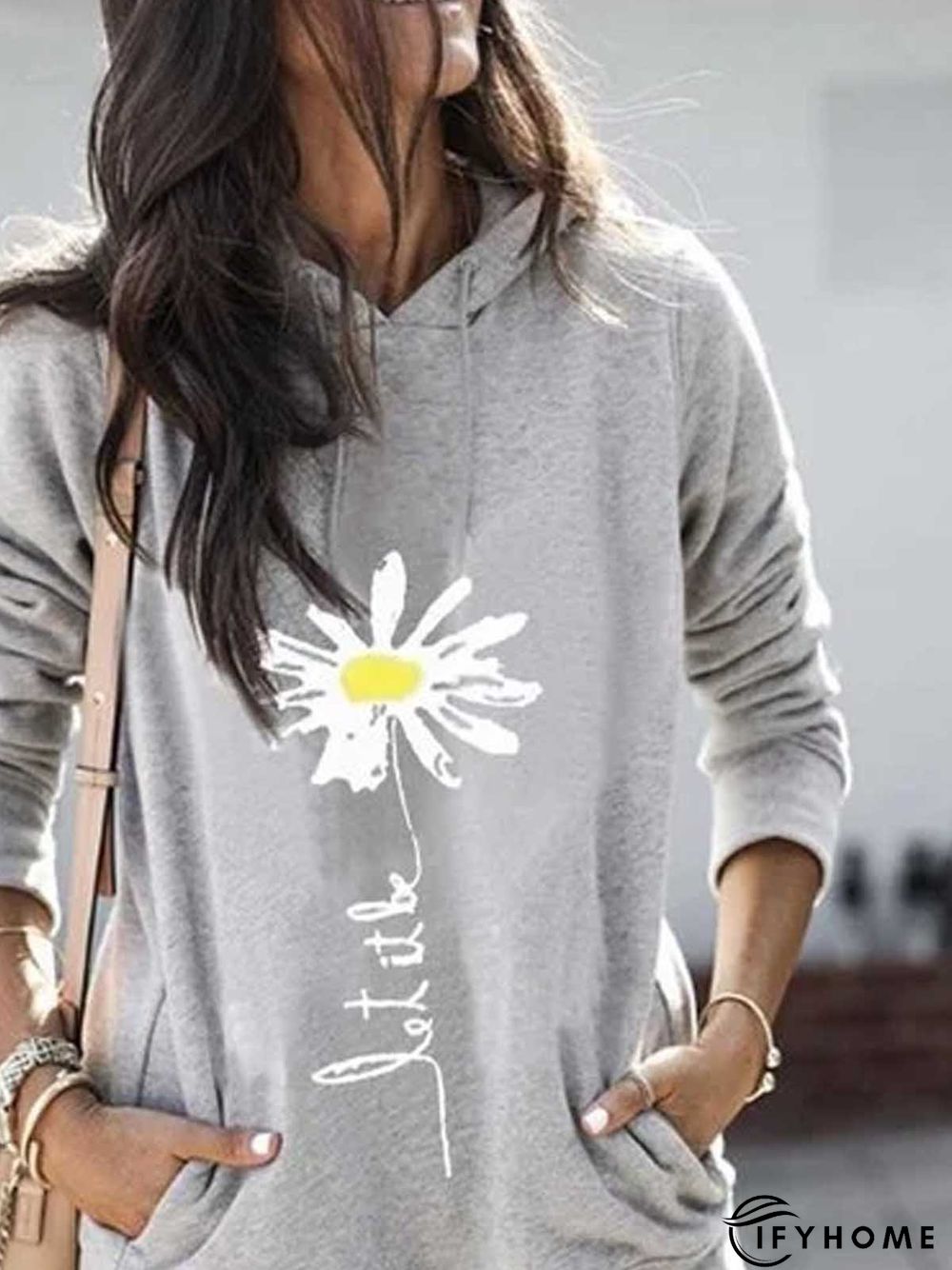 Light Gray Hoodie Casual Patchwork Printed Sweatshirt | IFYHOME