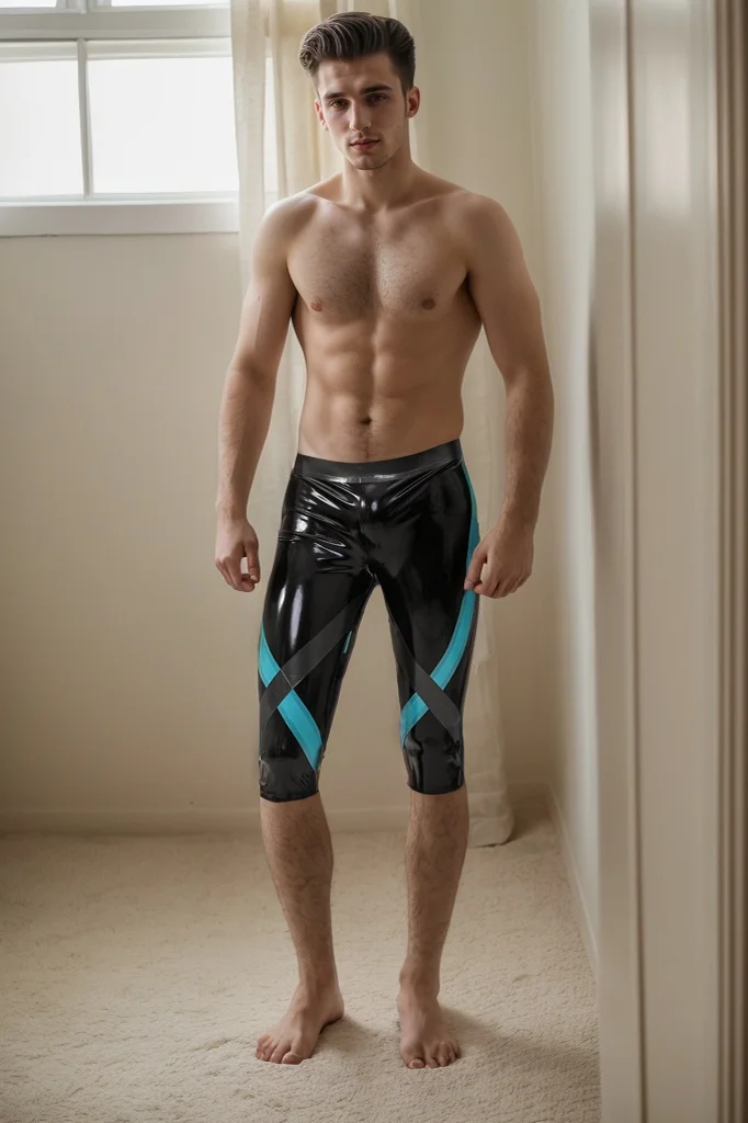 Men's Black Latex Shorts Male 'Crossways' Latex Knee-Length Leggings Fitness Men's Outfit