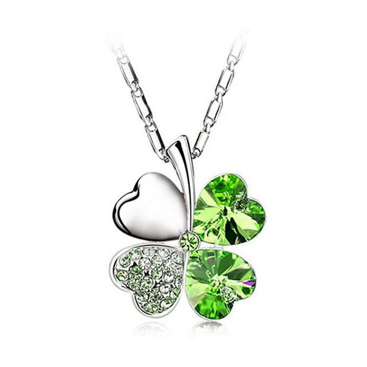 Four Heart Clover Crystal Necklace
