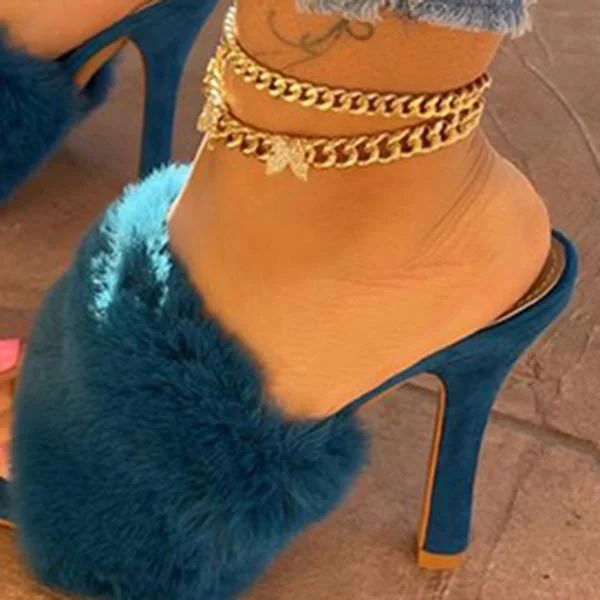 Suede Fashion Fur High Heel Sandals