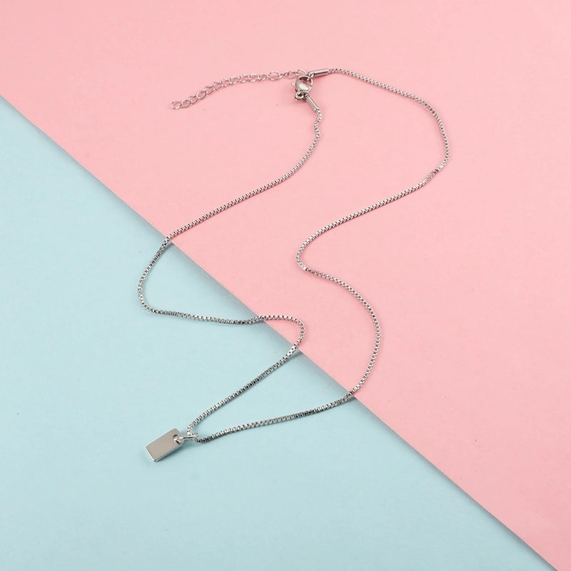 Minimalist Rectangle Titanium Steel Pendant Necklace