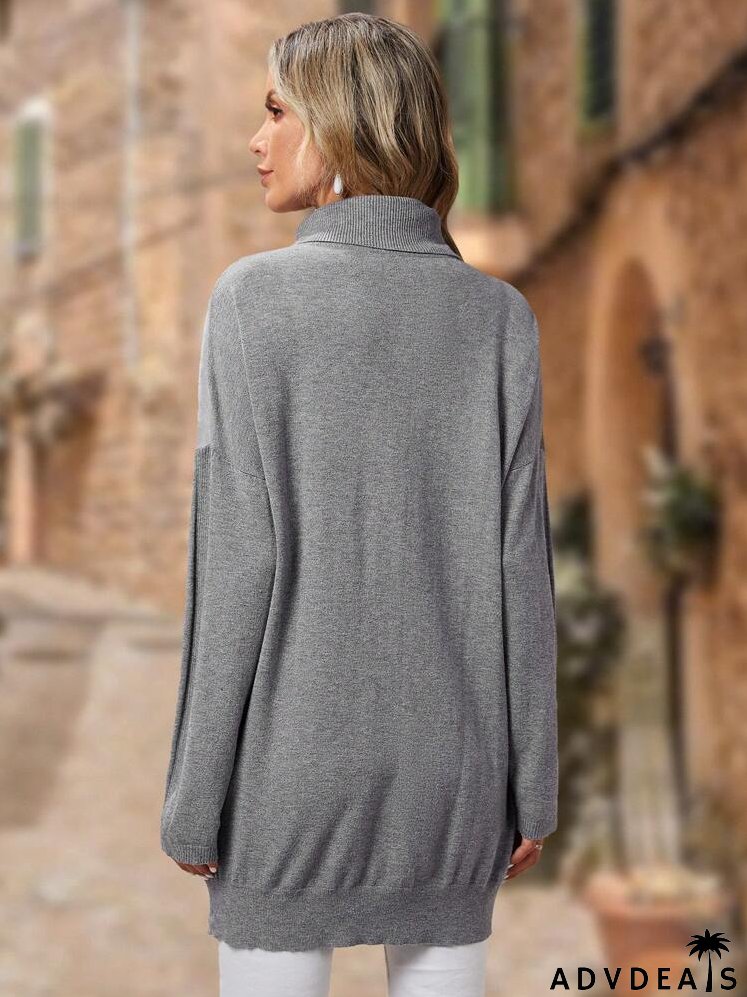 Color Block Turtleneck Drop Shoulder Sweater