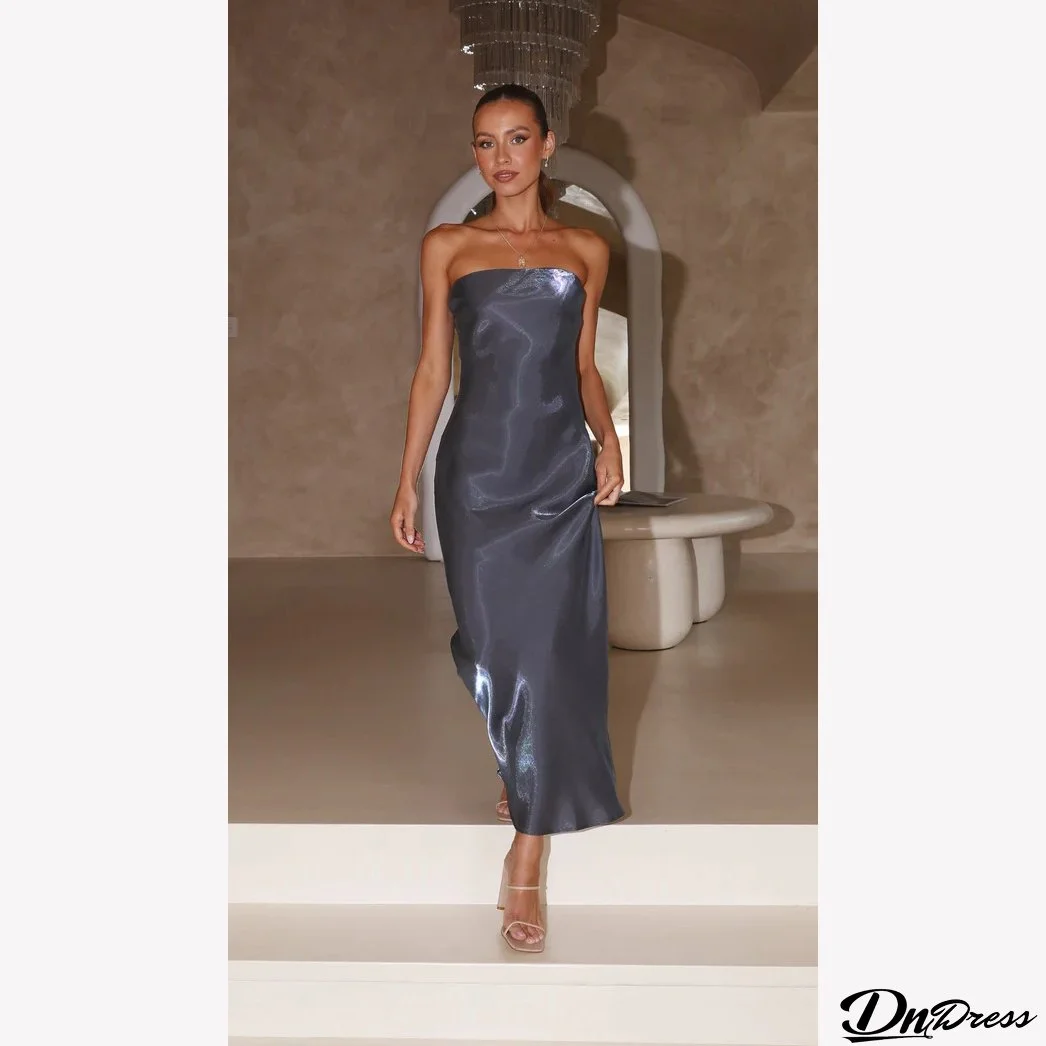 Summer Style Bright Solid Color Strapless Sexy Long Dress