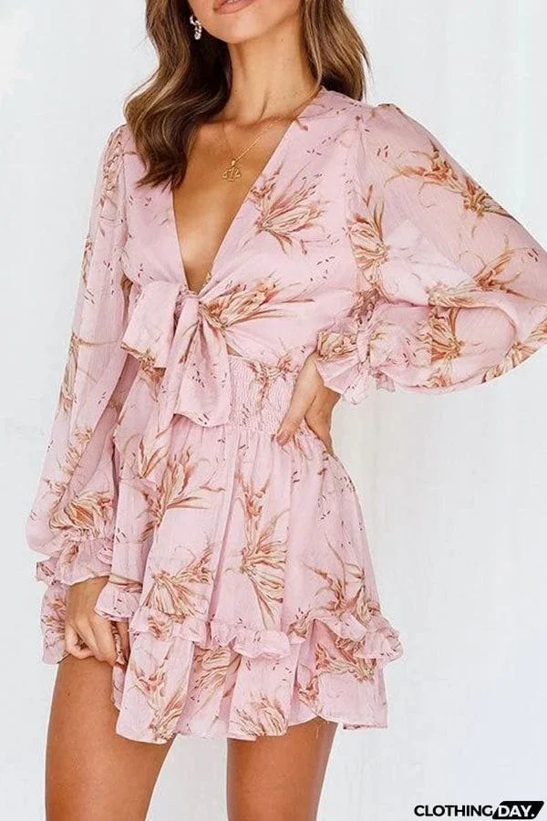 Everyday Beautiful Floral Knotted Chiffon Mini Dresses