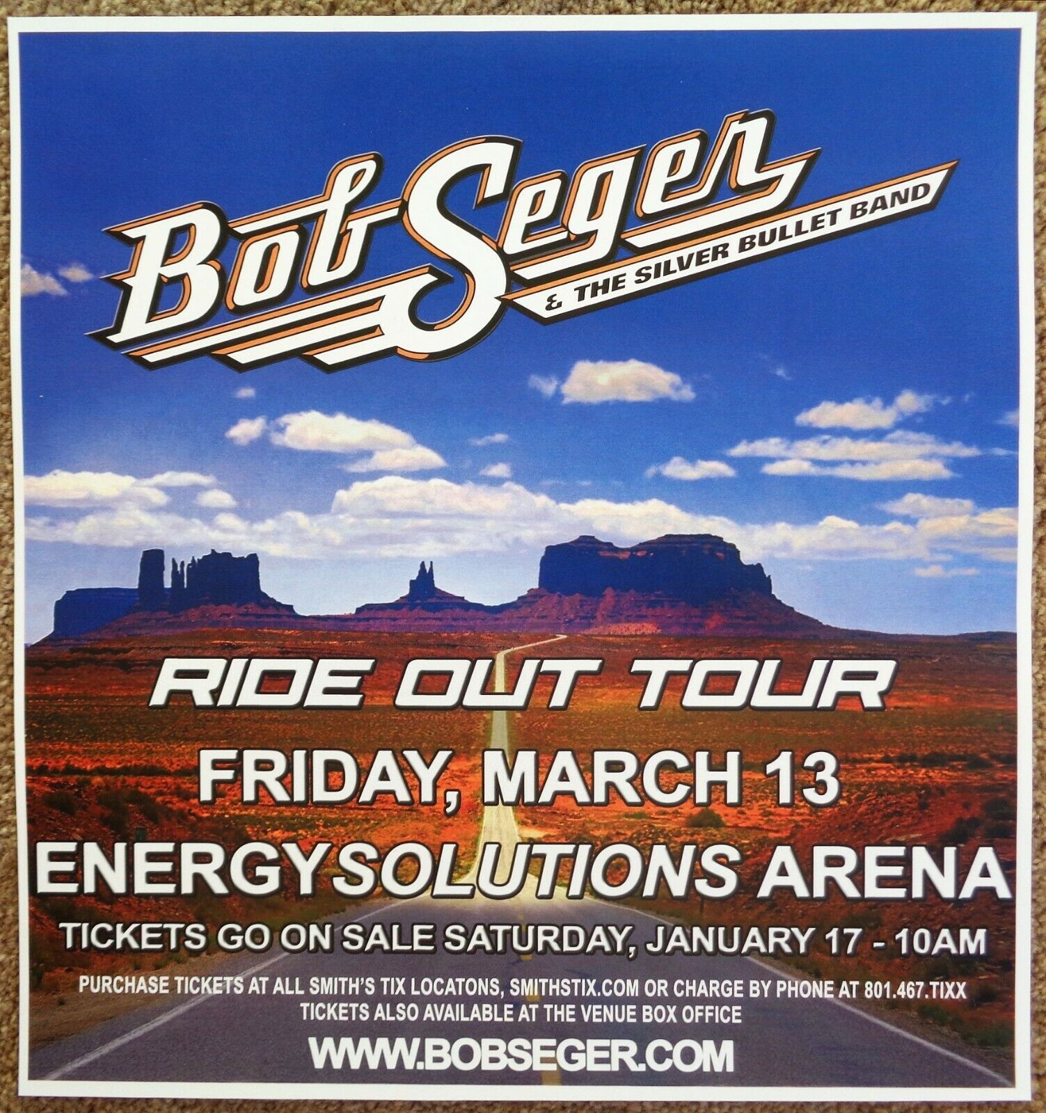 BOB SEGER 2015 Gig POSTER Salt Lake City Concert Utah Ride Out Tour