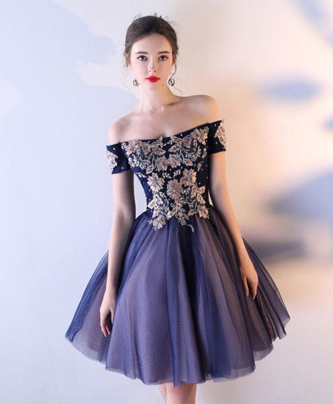 Cute Dark Blue Tulle Short Prom Dress