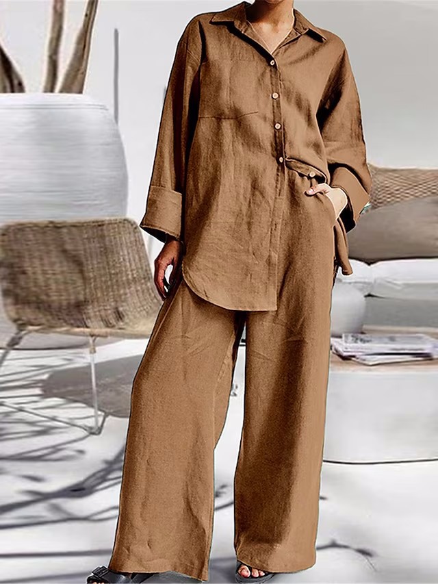 Casual Long Sleeves Shirt Loose Pants Two-Pieces Suit-coollova:luchamp