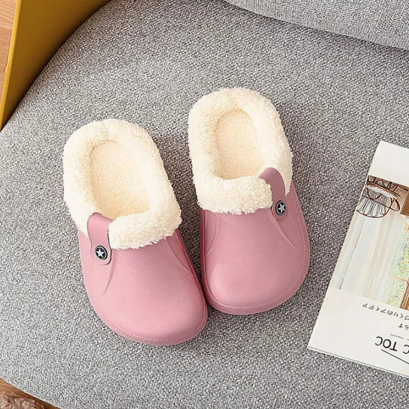 2021 Winter Waterproof Slippers Women Men Winter Shoes Plush Warm Flat Home Shoes Woman Soft Comfort Female Shoes Clogs Slippers