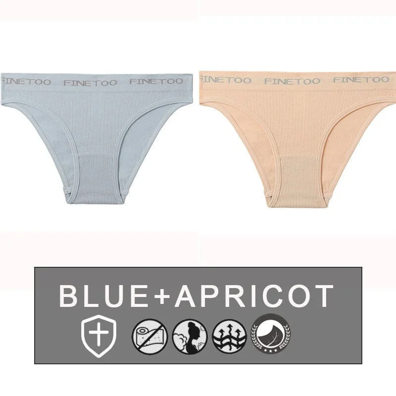 FINETOO 2PCS/Set Women's Seamless Panties Midi-Waist Femme Underpants Briefs Underwear Lingerie Letter Printed 9 Colors Pantys