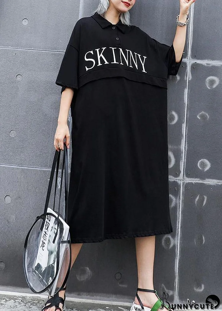 Classy black cotton outfit lapel back side open cotton robes summer Dress