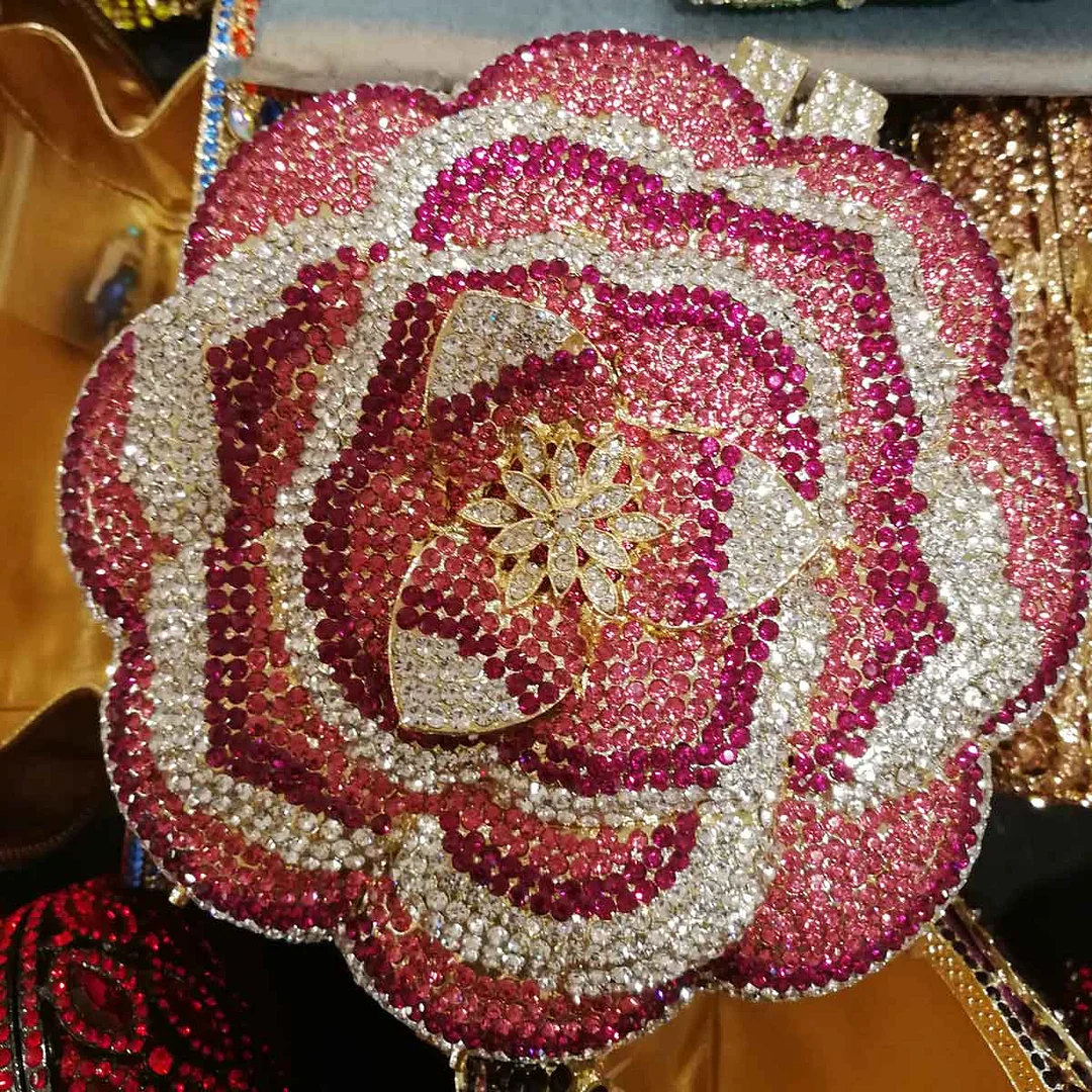 Newest Clutch Bag Pink Crystal Women Wedding Flower Party Purse Bride Chain Clutch Bag Prom Night Evening Bag SC603
