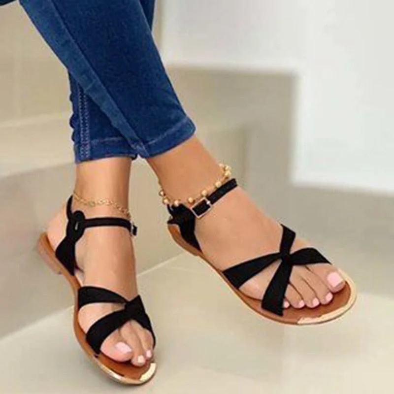 Vstacam Graduation Gift 2023 Summer Women Flat Sandals Gold Open Toe Beach Shoes Gladiator Cross Strappy Ladies Sandals Zapatos Mujer