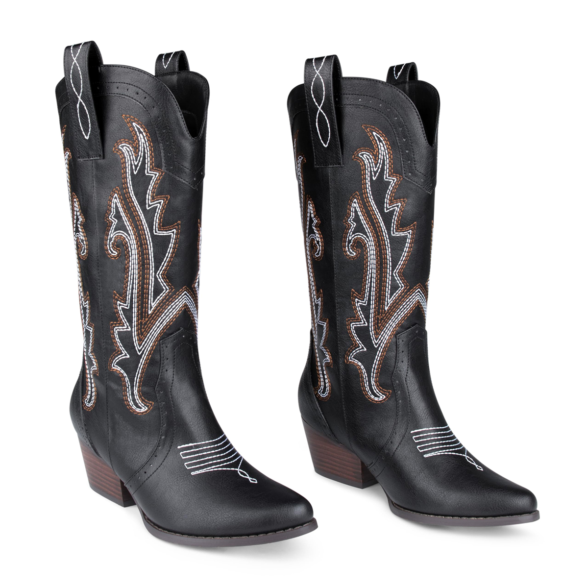 2" Women's Pointed Toe Embroidered Cowboy Boots Vintage Style Western Cowgirl Boots-MERUMOTE