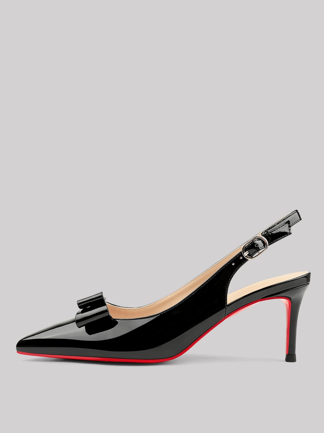 65mm Women's pointed Toe Kitten Heel Slingback Pumps Red Bottom Patent Shoes