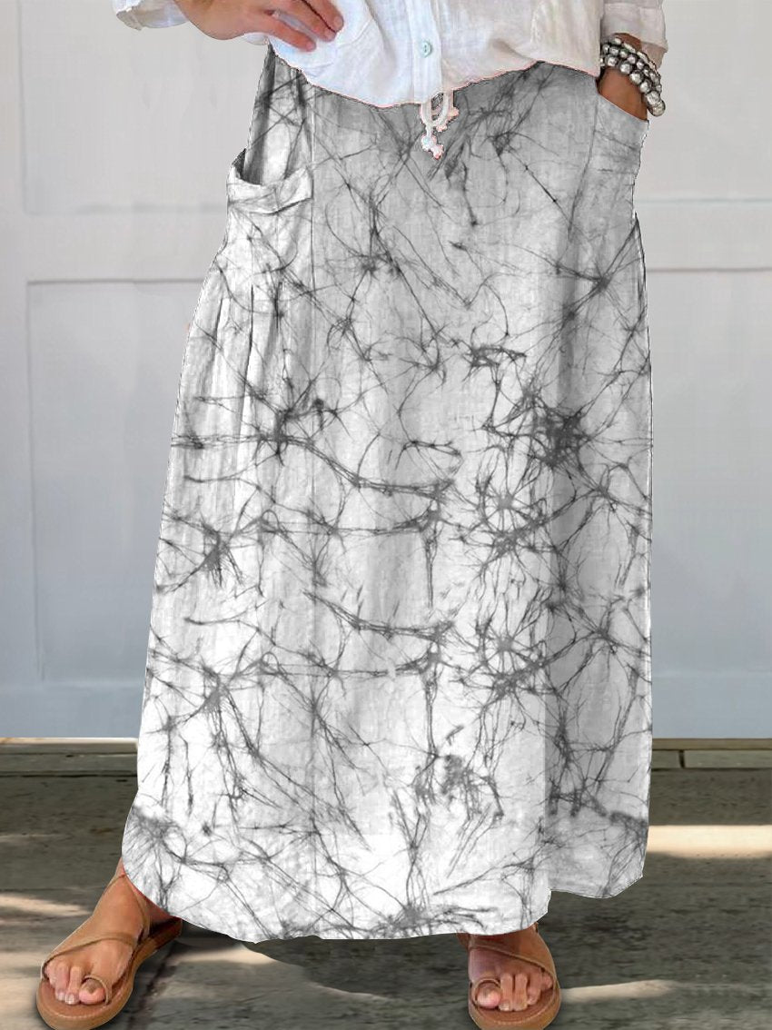 Women's Crack Casual Print Linen Pocket Skirt