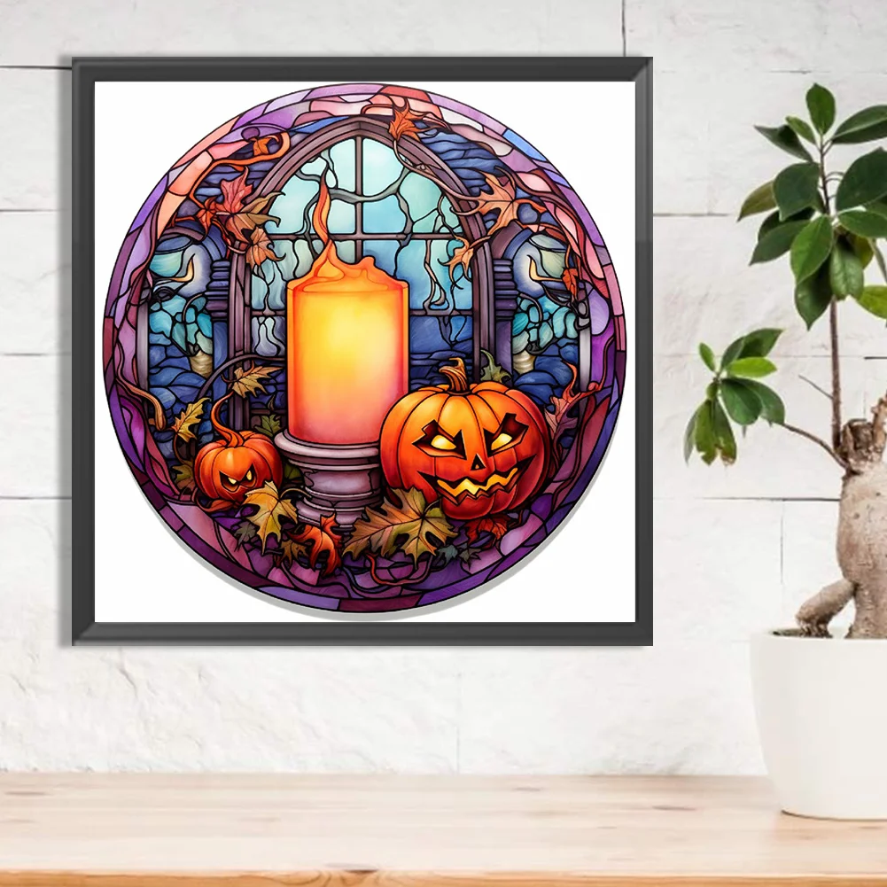 Diamond Painting - Full Round Drill - Stained Glass Scary Halloween(Canvas|30*30cm)
