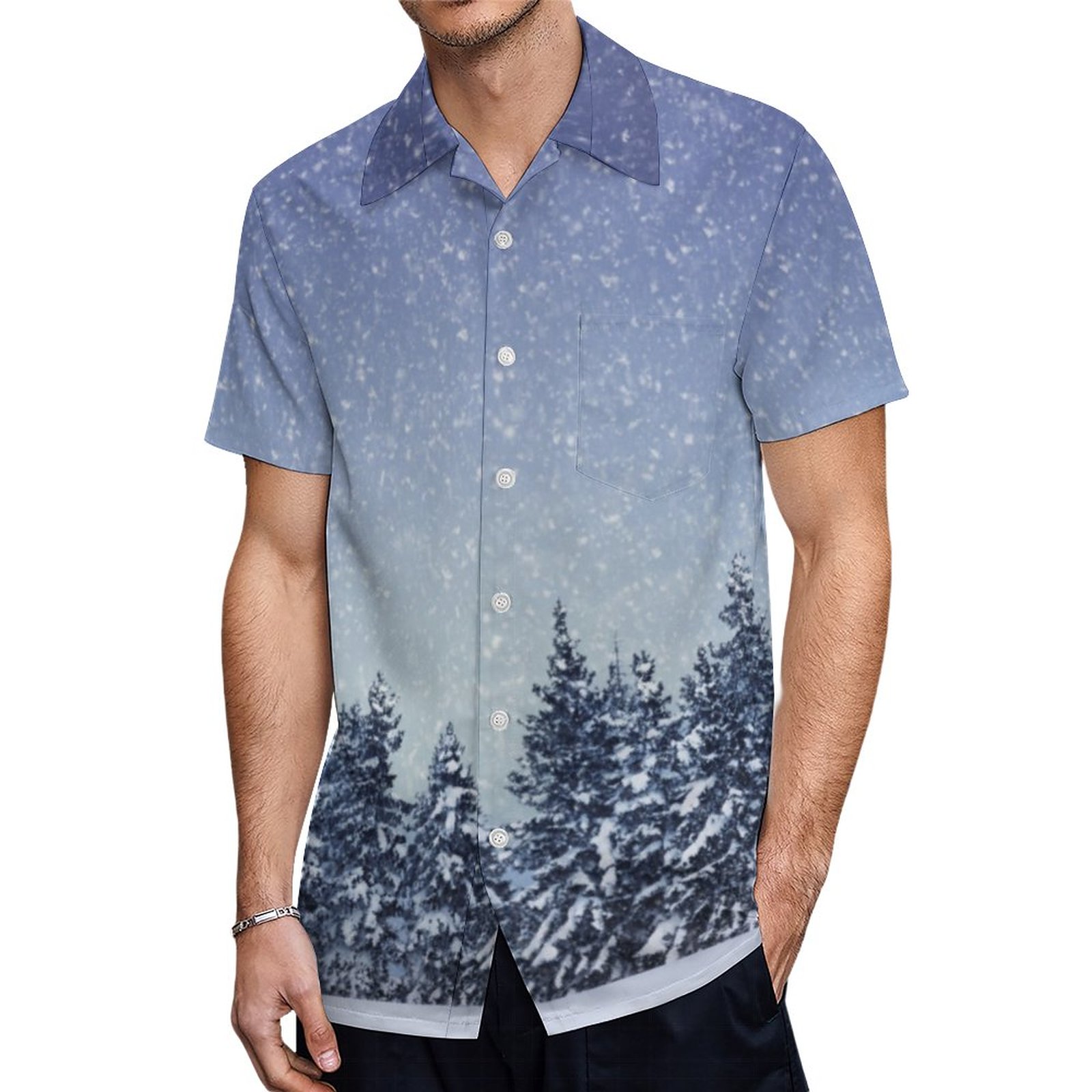Frozen Snow Winter Forest Scene Hawaiian Shirt Mens Button Down Plus Size Tropical Hawaii Beach Shirts