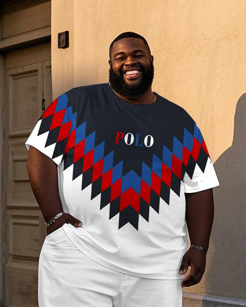 Men's Plus Size Simple Blue Red White Color Block POLO Print T-Shirt Trousers Suit