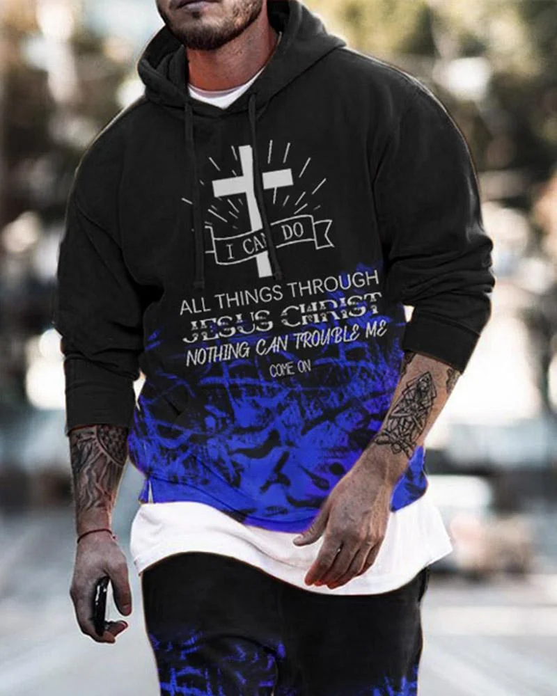 Men's Gradient Cross Print Hooded Hoodies
