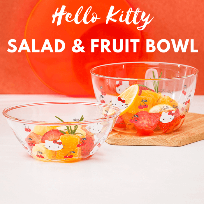Hello Kitty 4.5" Glass Bowl Dish Tableware Fruit Salad Bowl Soup Bowl Dessert Bowl Glass Cup Set A Cute Shop - Inspired by You For The Cute Soul 