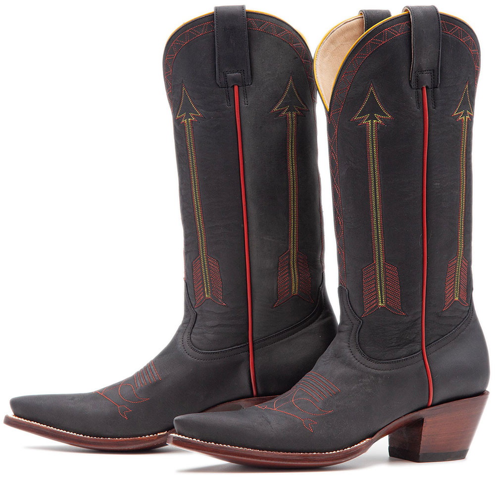Black Matte Arrows Embroidered Pointed Toe Knee-High Cowgirl Boots Nicepairs