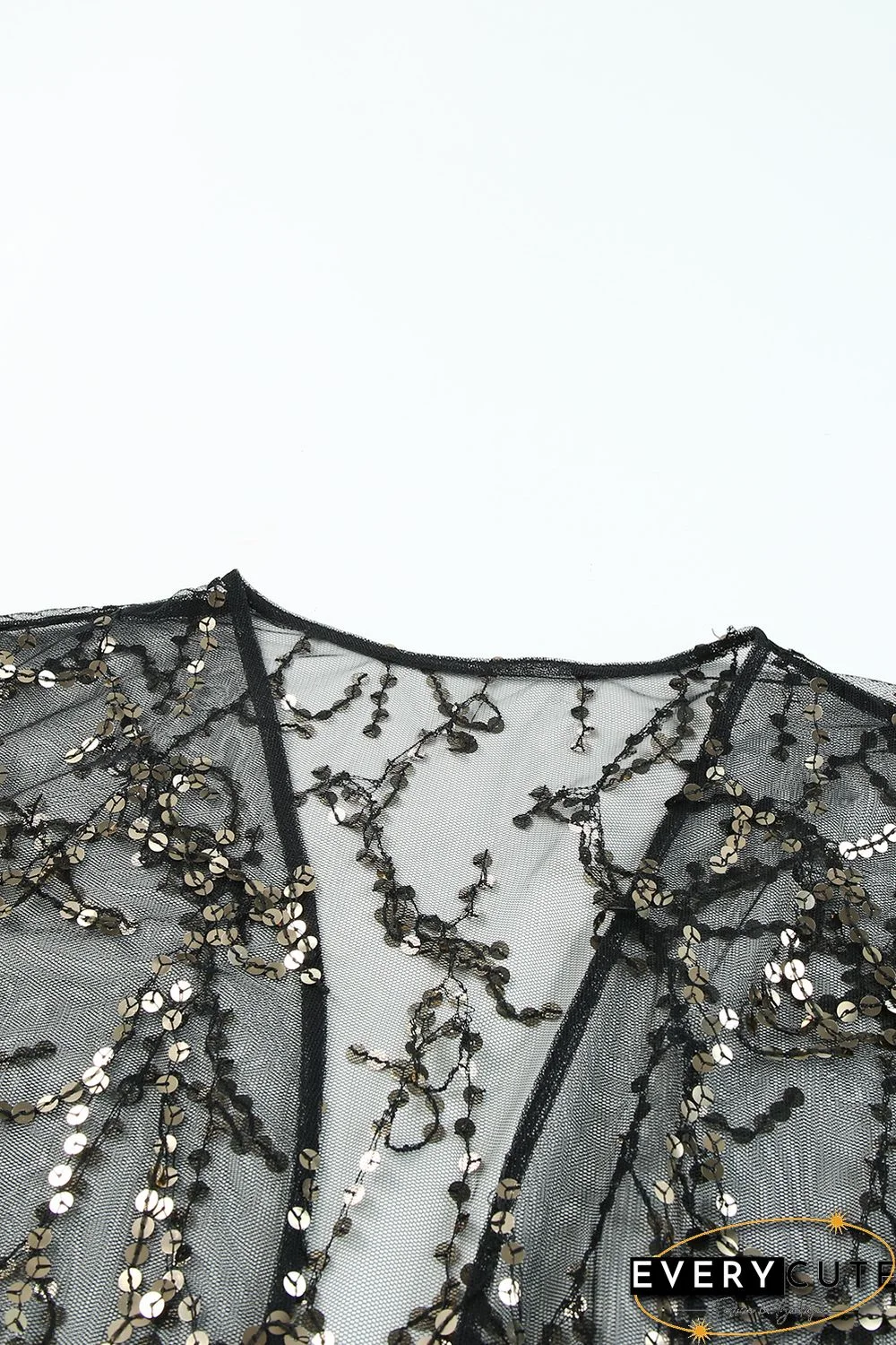 Black 3/4 Bell Sleeve Sequin Sheer Kimono
