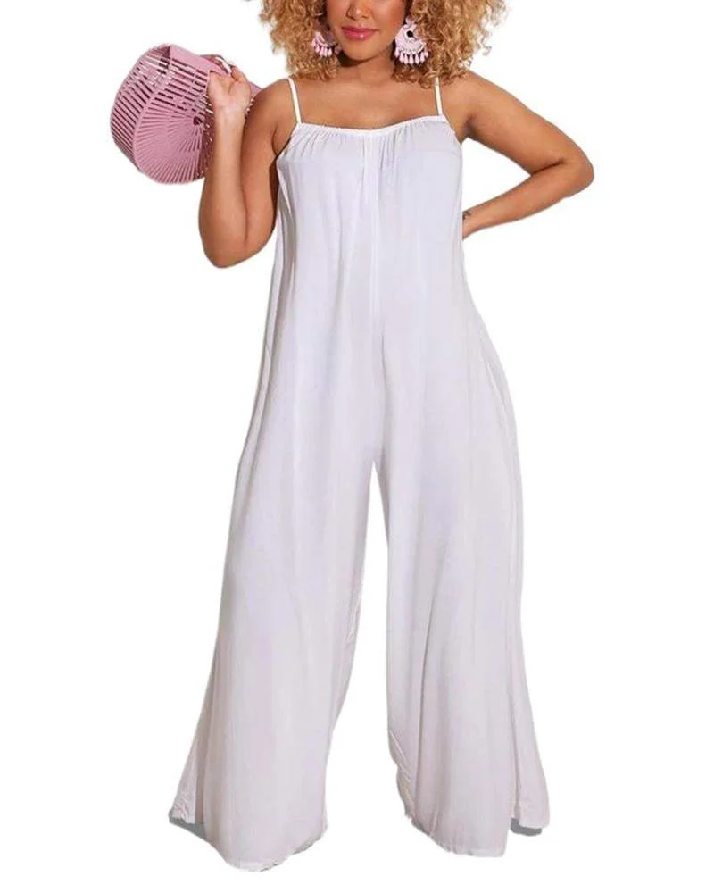 Solid Color Casual Suspender Women's Jumpsuit