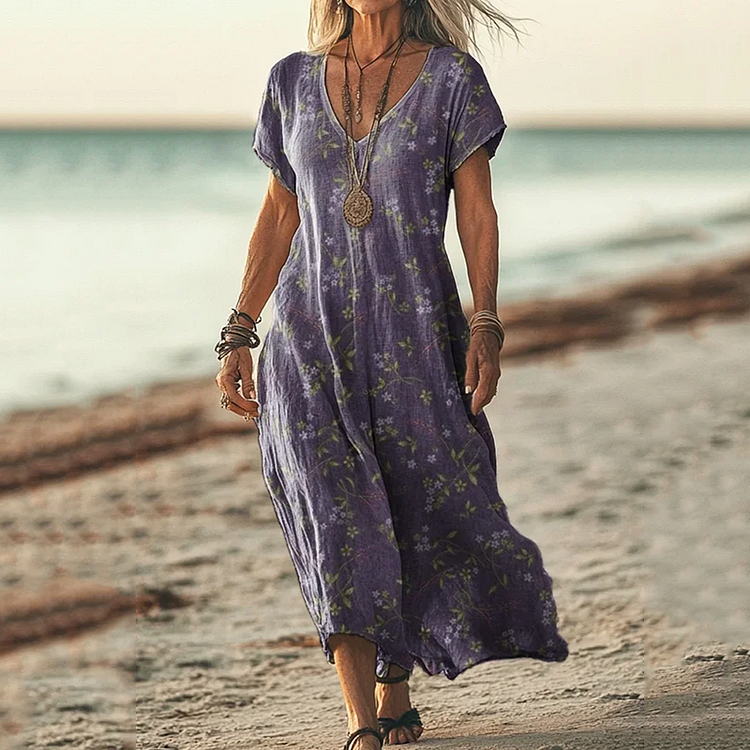 Women's Floral Art Linen Blend Dress