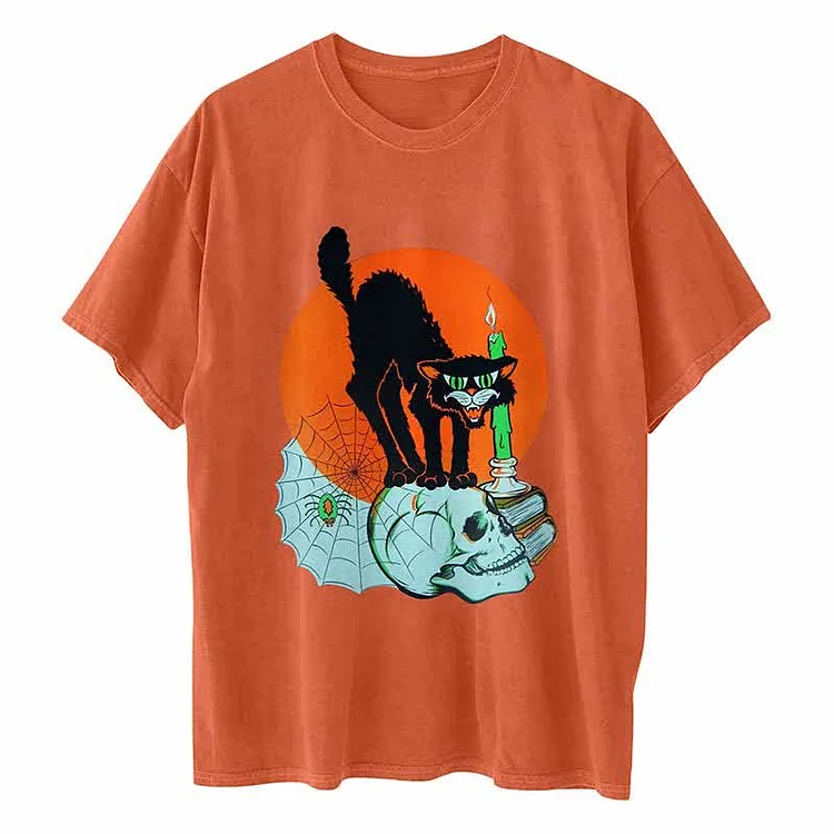 Pumpkin Bat Letter Print T-shirt - Modakawa Modakawa
