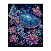 Blue Sea Turtle Flower - Pearls Painting