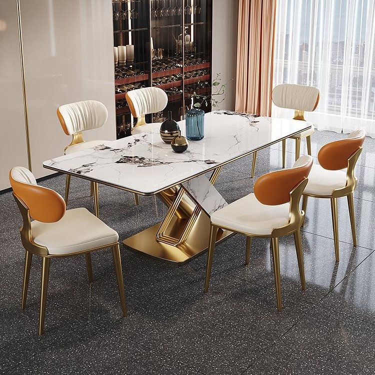 Homemys Modern Sintered Stone Dining Table with Cross Stainless Steel Base