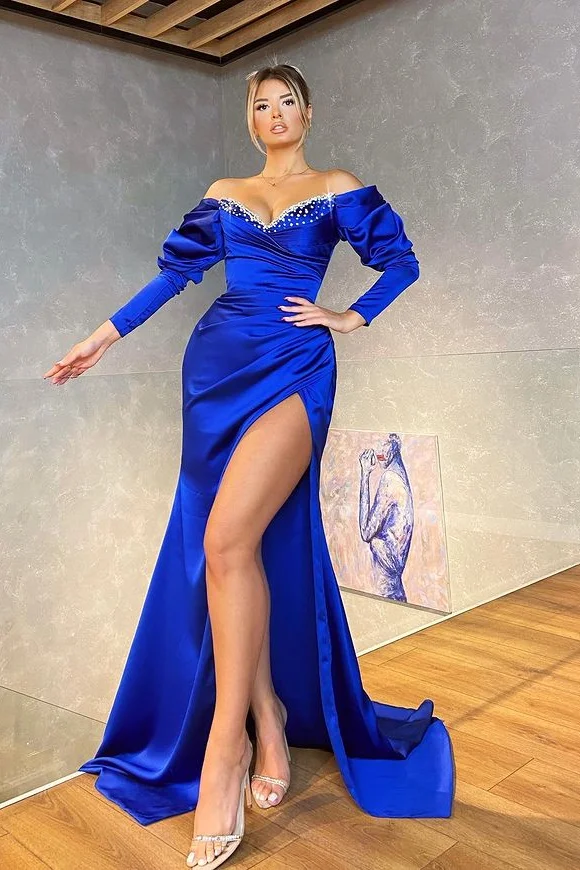 Daisda Mermaid Royal Blue Long Sleeves Evening Dress