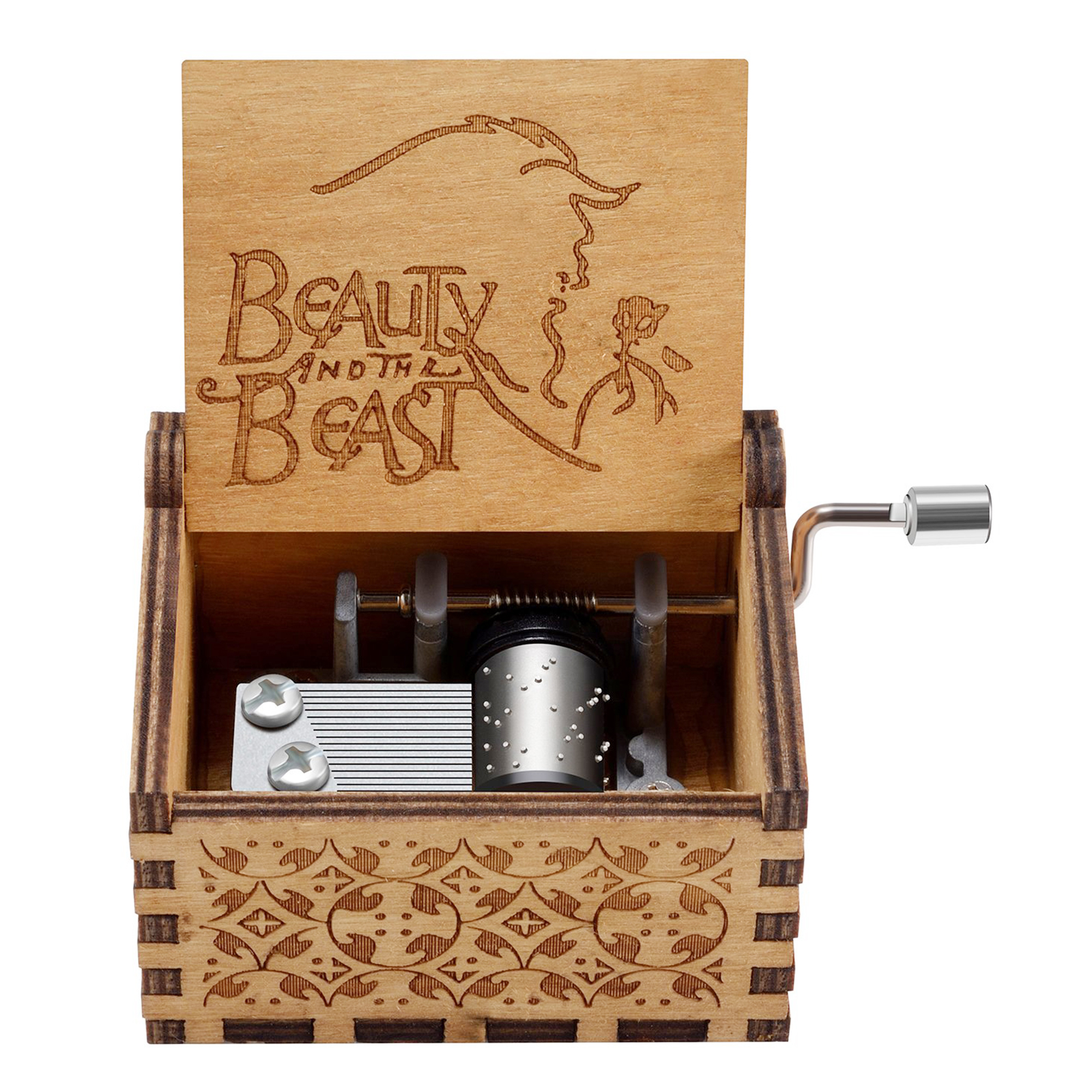 Wooden Music Box, Hand Crank Engraved Musical Box, Valentine Gifts (8)